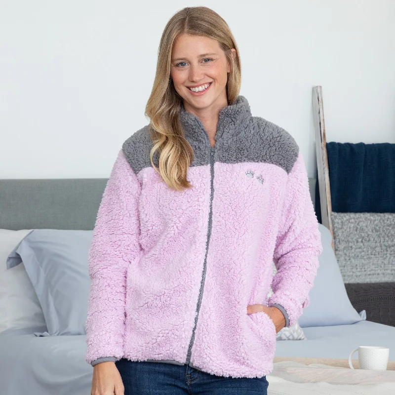 Ladies Two Toned Paw Print Sherpa Jacket