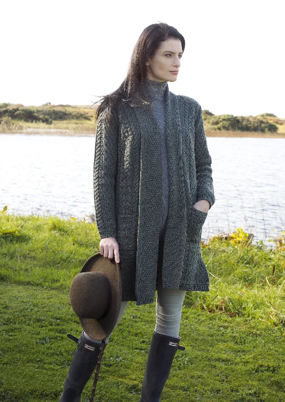 Aran Crafts Long Knitted Coat | Green