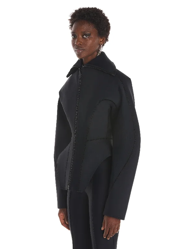 black corseted scuba jacket