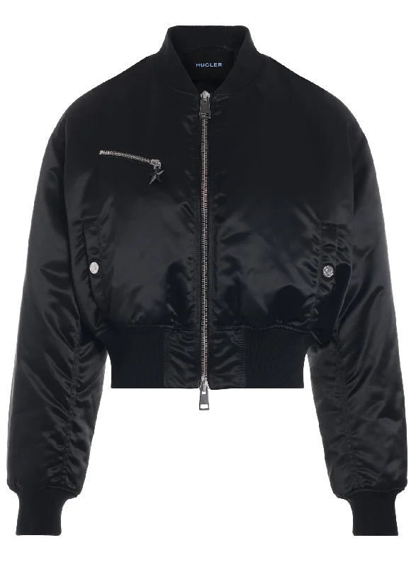 black cropped nylon bomber