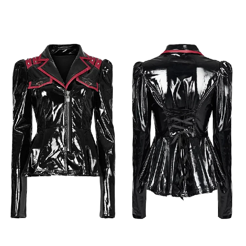 Black/Red Patent Leather Peplum Jacket