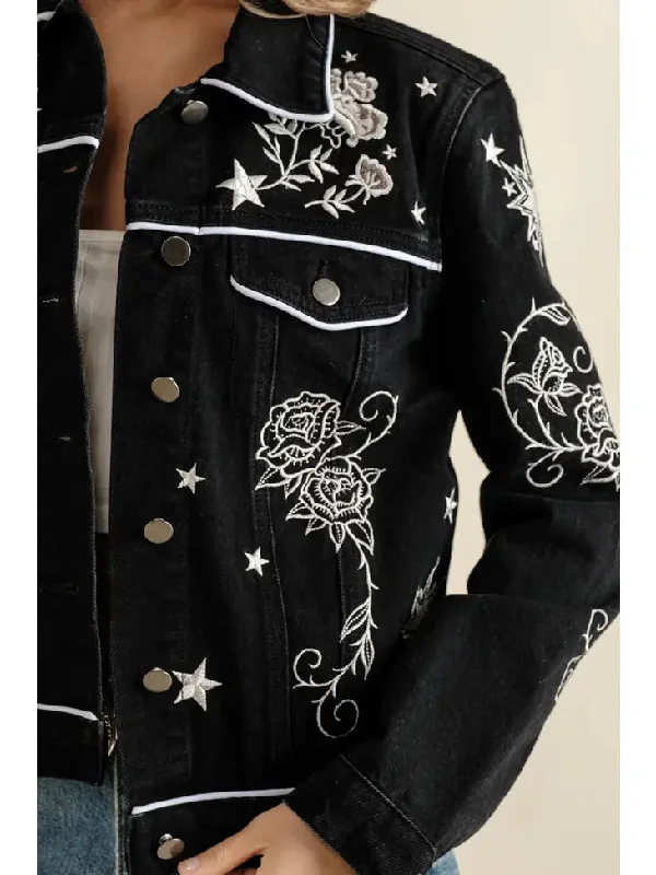 Blue B Twill Denim Embroidered Western Button Up Jacket