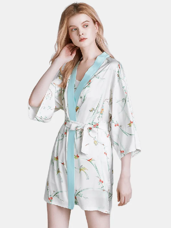 Flora Printed Sling Three-Piece Short Pajama Set with Robe Sleepwear