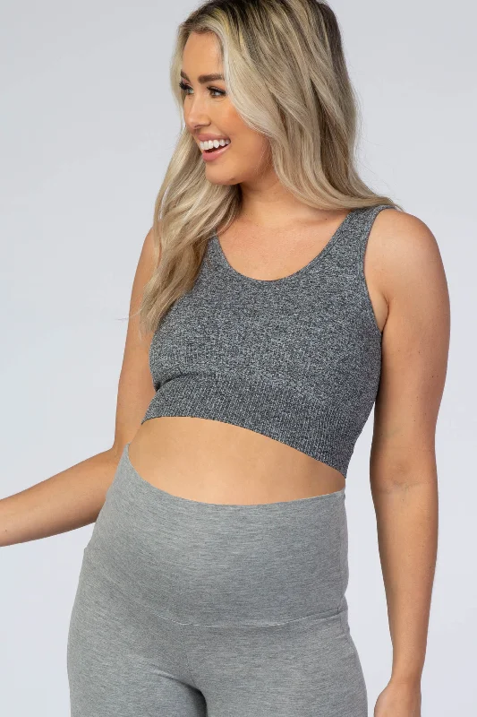 Heather Grey Ribbed Maternity Sports Bra