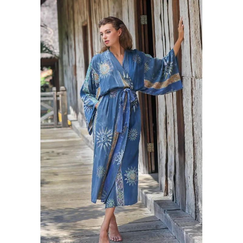 Midnight in Blue Women's Batik Long Robe