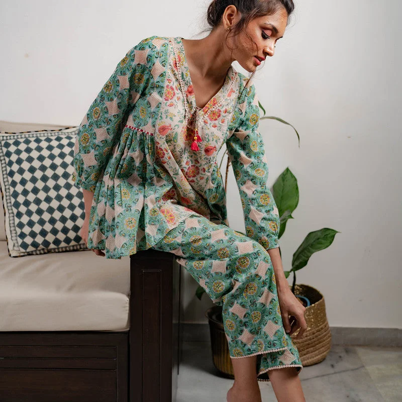 mul-cotton-block-printed-kurta-set-green