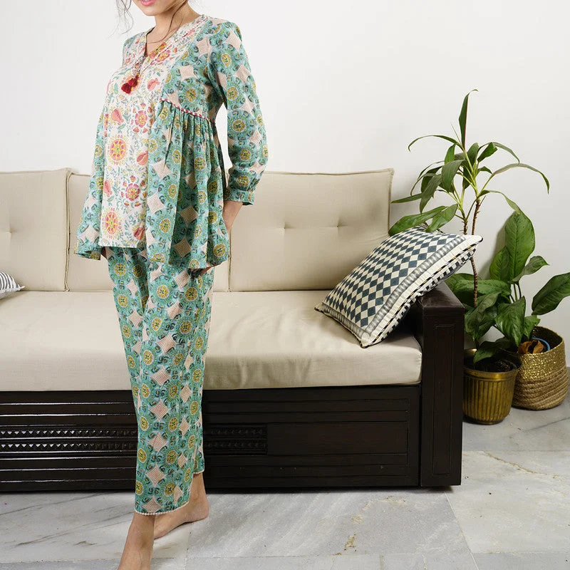 mul-cotton-block-printed-kurta-set-green