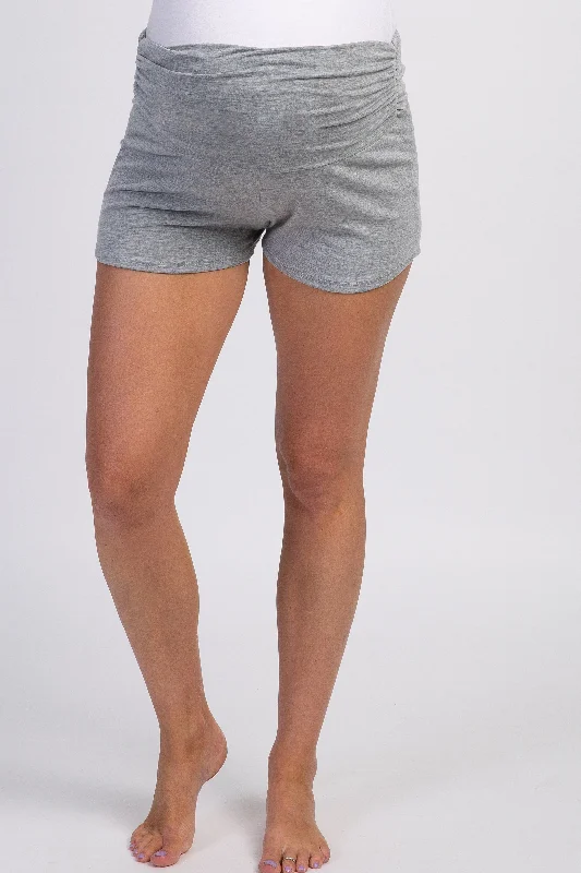 pinkblush-heather-grey-ruched-side-maternity-lounge-shorts