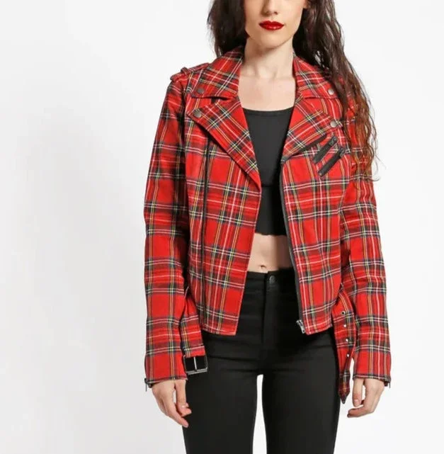 Red Tartan Plaid Wild Child Moto Jacket