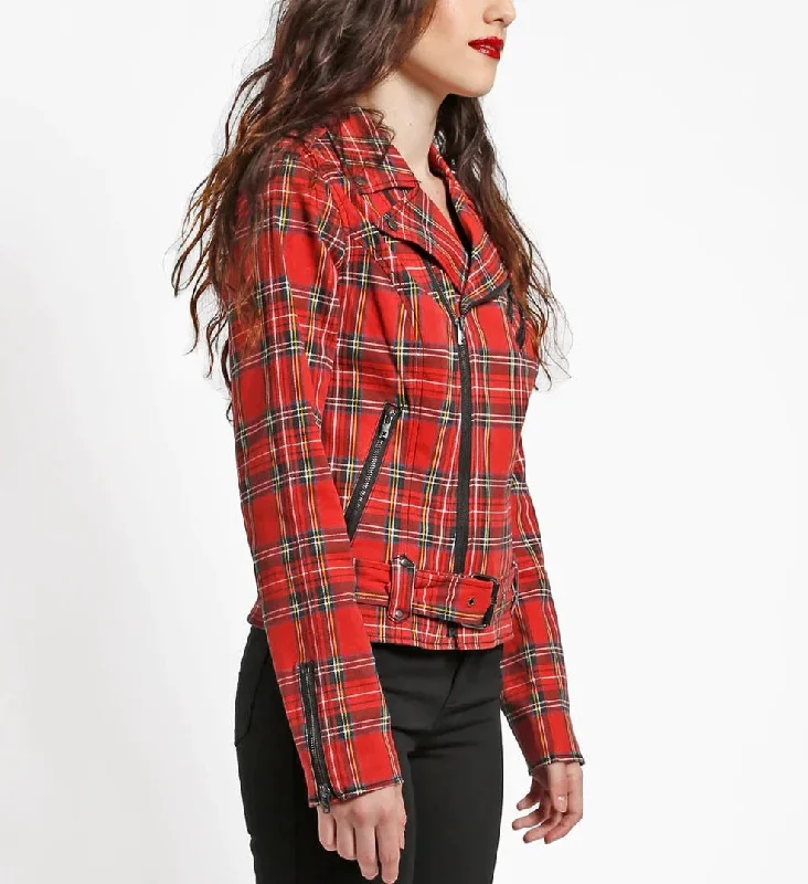 Red Tartan Plaid Wild Child Moto Jacket