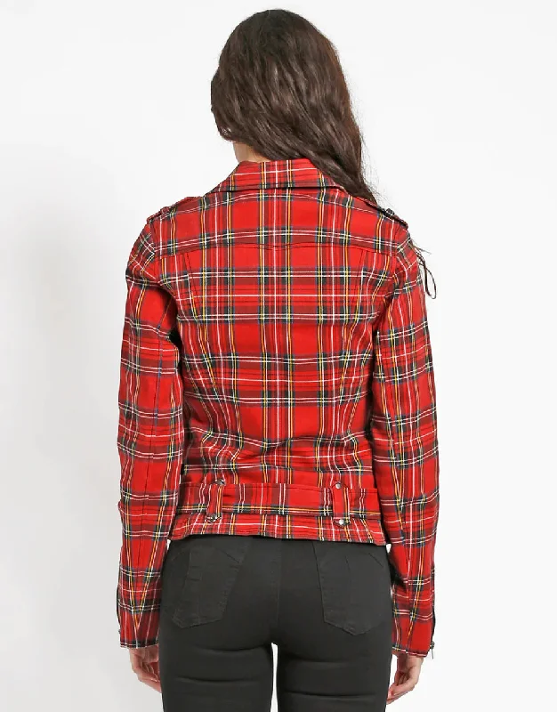 Red Tartan Plaid Wild Child Moto Jacket