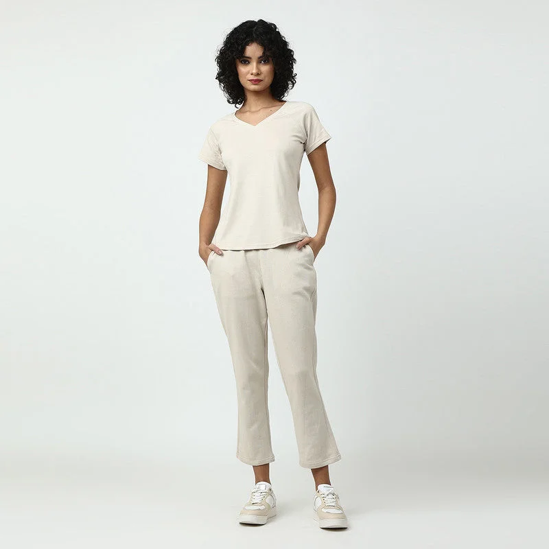 Organic Cotton Women Loungewear Set | Off-White & Maroon