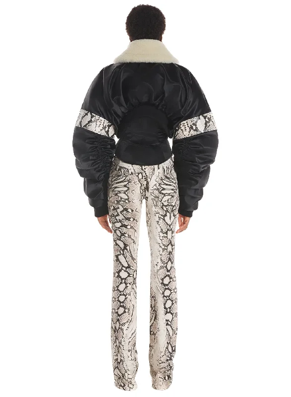 snake printed corseted bomber jacket