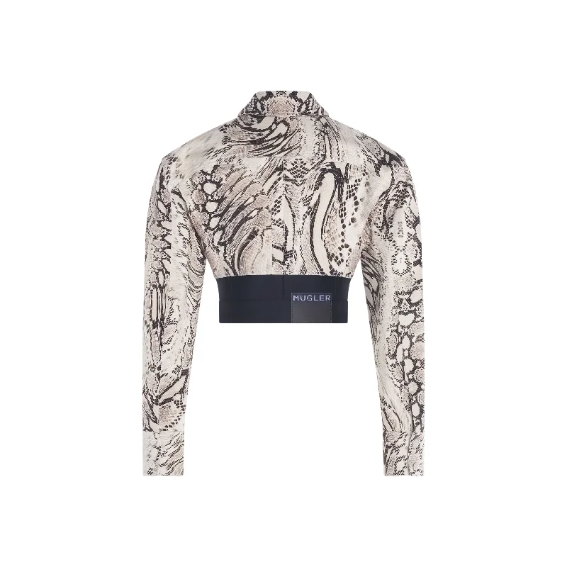 snake printed cropped denim jacket