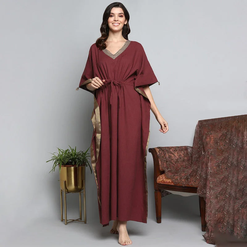 unidraa-cotton-kaftan-gold-zari-neck-tie-up-maroon-tkl027-151222