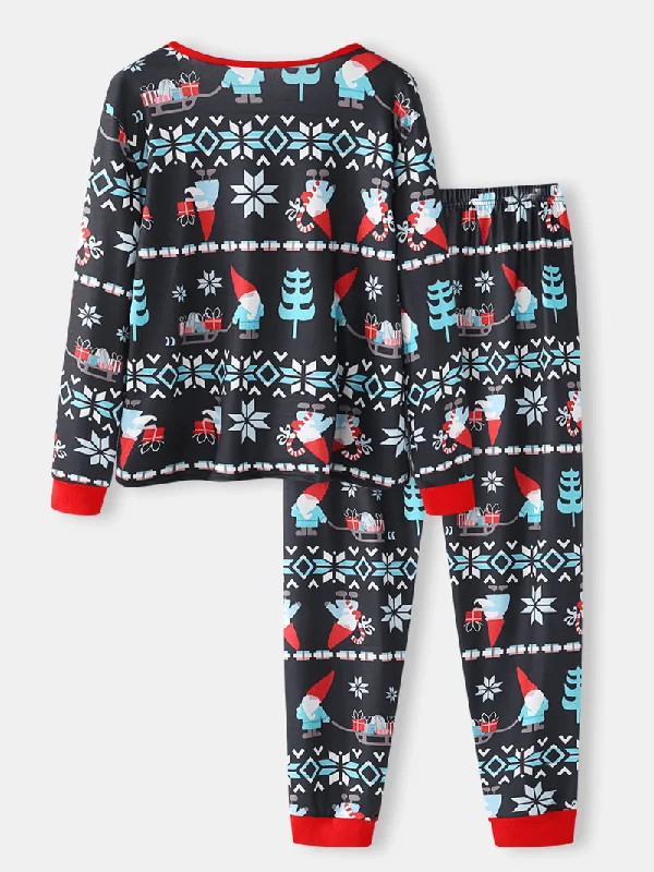 women-cartoon-santa-claus-print-v-neck-long-sleeve-pullover-loose-jogger-pants-christmas-home-pajama-set