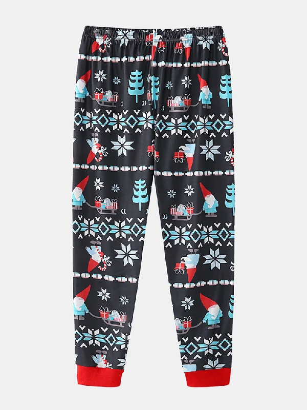 women-cartoon-santa-claus-print-v-neck-long-sleeve-pullover-loose-jogger-pants-christmas-home-pajama-set