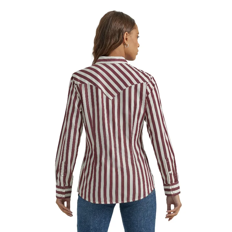 Wrangler Ladies Burgundy & White Stripe Snap Shirt