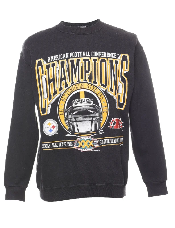 Black 1990s Pittsburgh Steelers Printed Sweatshirt - XL