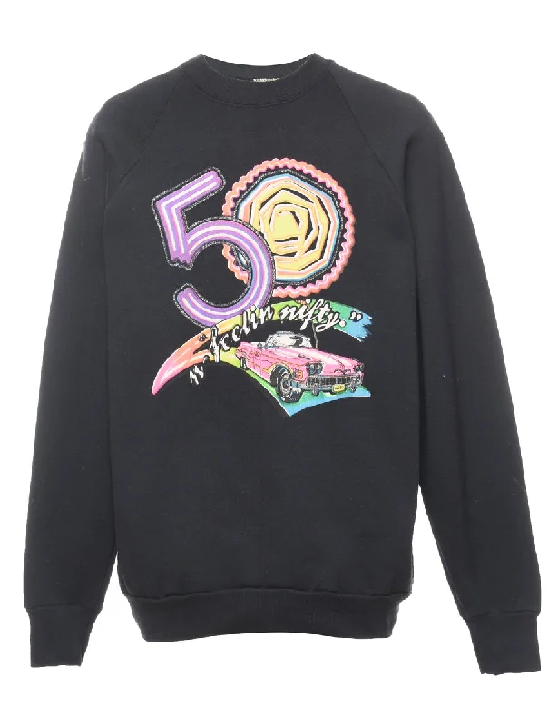 Black Phyllis 1980s Printed Sweatshirt - L