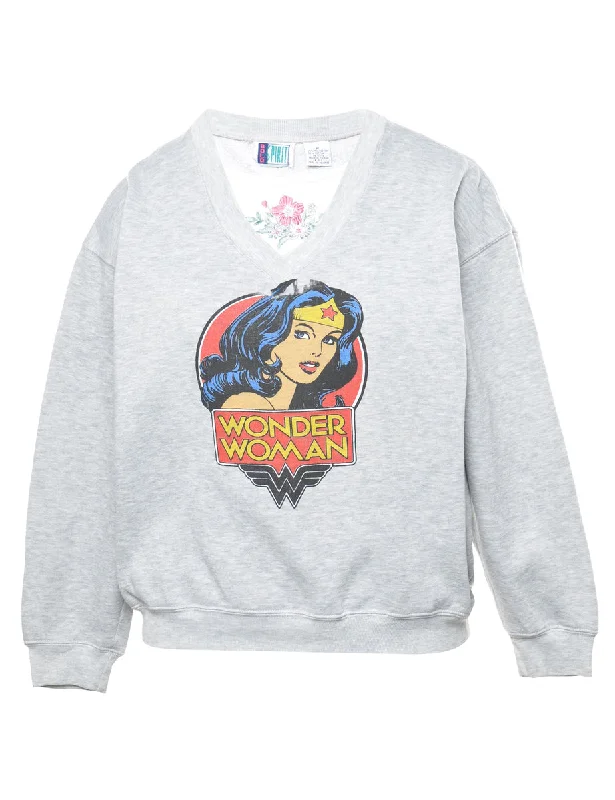 Floral Embroidery Wonder Women Printed Sweatshirt - M