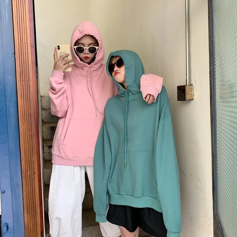 Women's Casual Candy Color Loose Hoodies