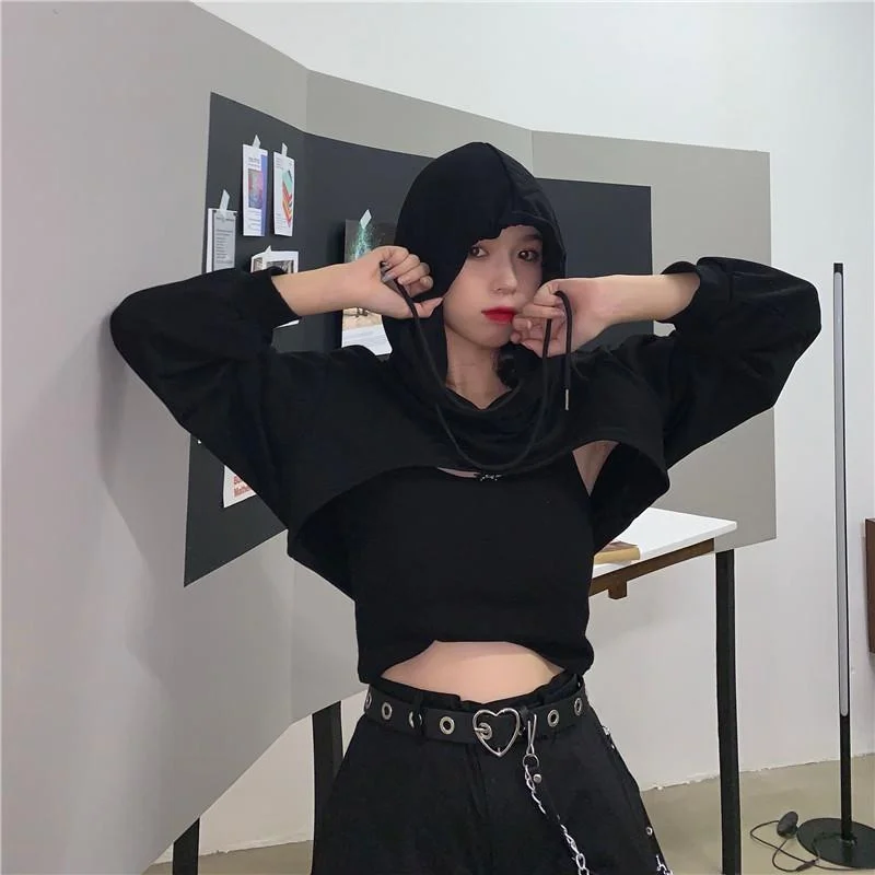 Women's Korean Fashion Slim-cut Hoodies And Crop Top