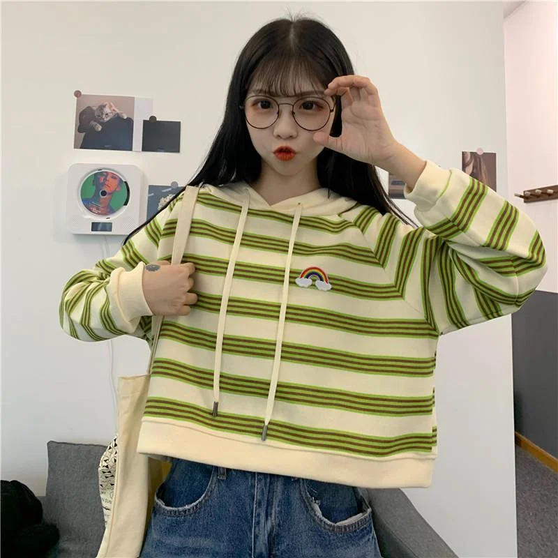 Women's Sweet  Stripes Short Hoodies