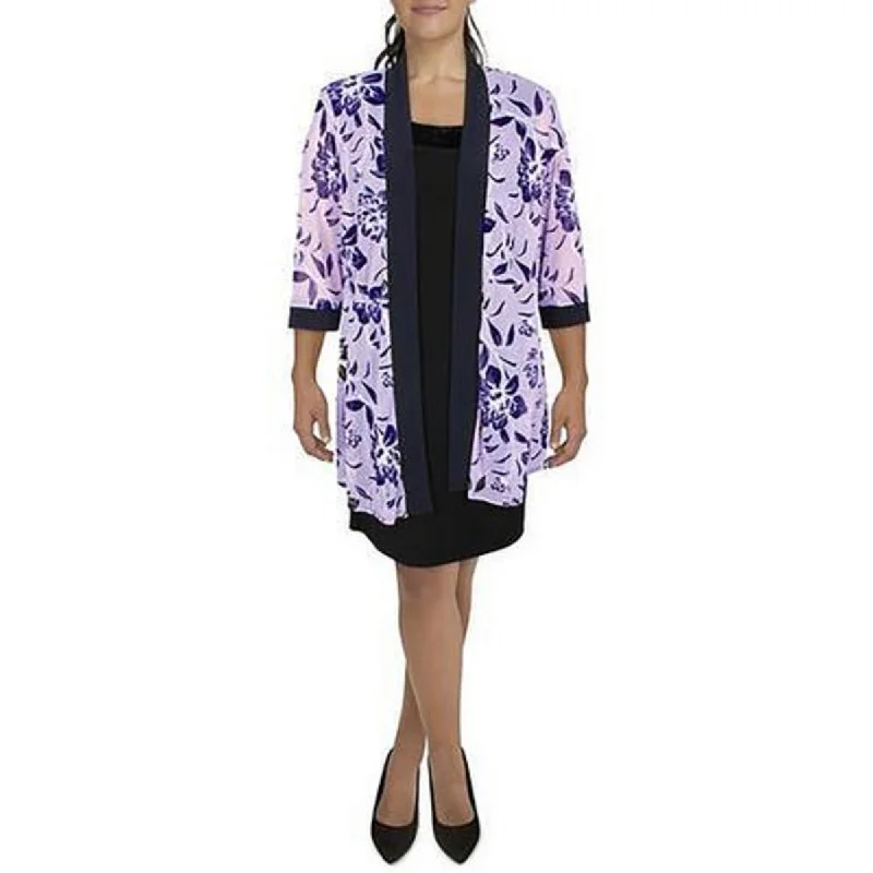 R&M Richards Womens Mesh Printed Duster Blazer