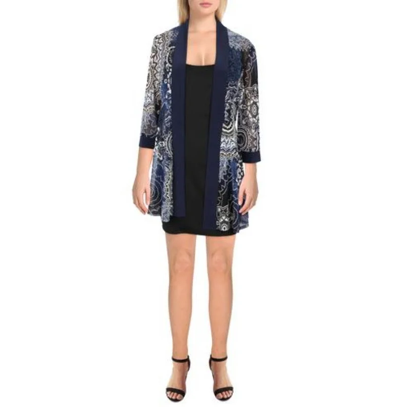 R&M Richards Womens Mesh Printed Duster Blazer