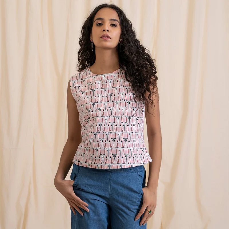 Cotton Pink Crop Top for Women | Tribal Print