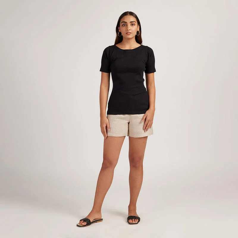 Black Top for Women | Cotton Modal | Boat Neck