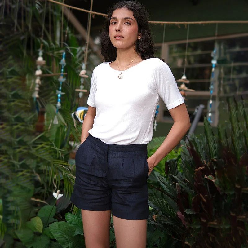 Linen Shorts for Women | Pleated | Indigo