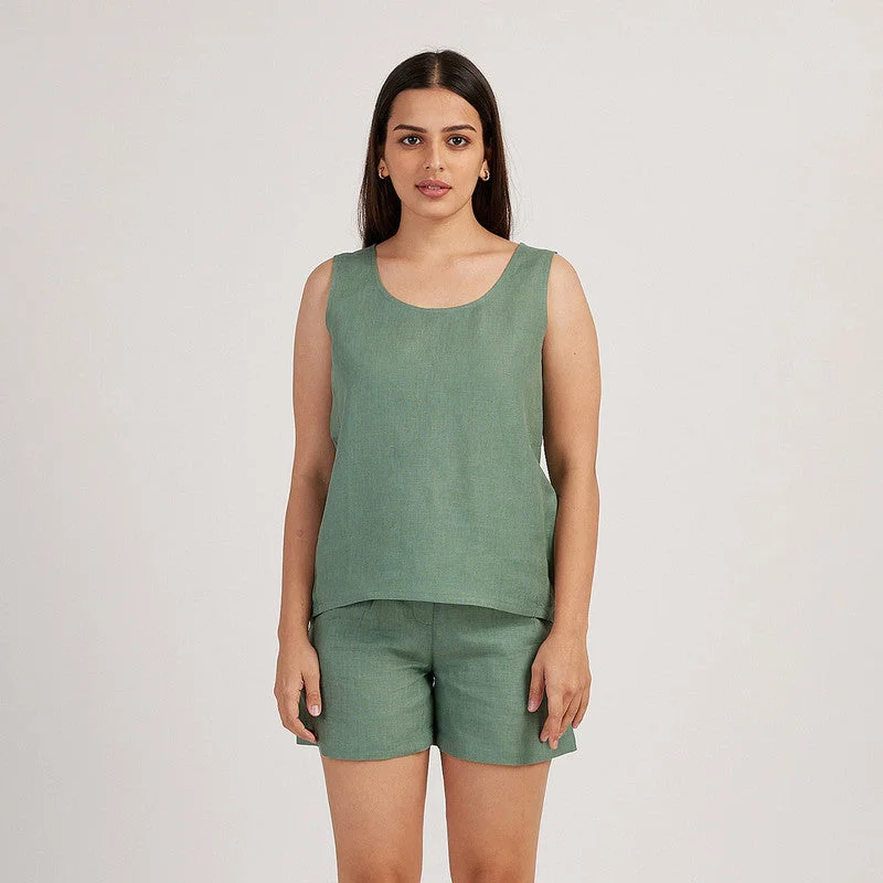 Linen Shorts for Women | Pleated | Sage Green