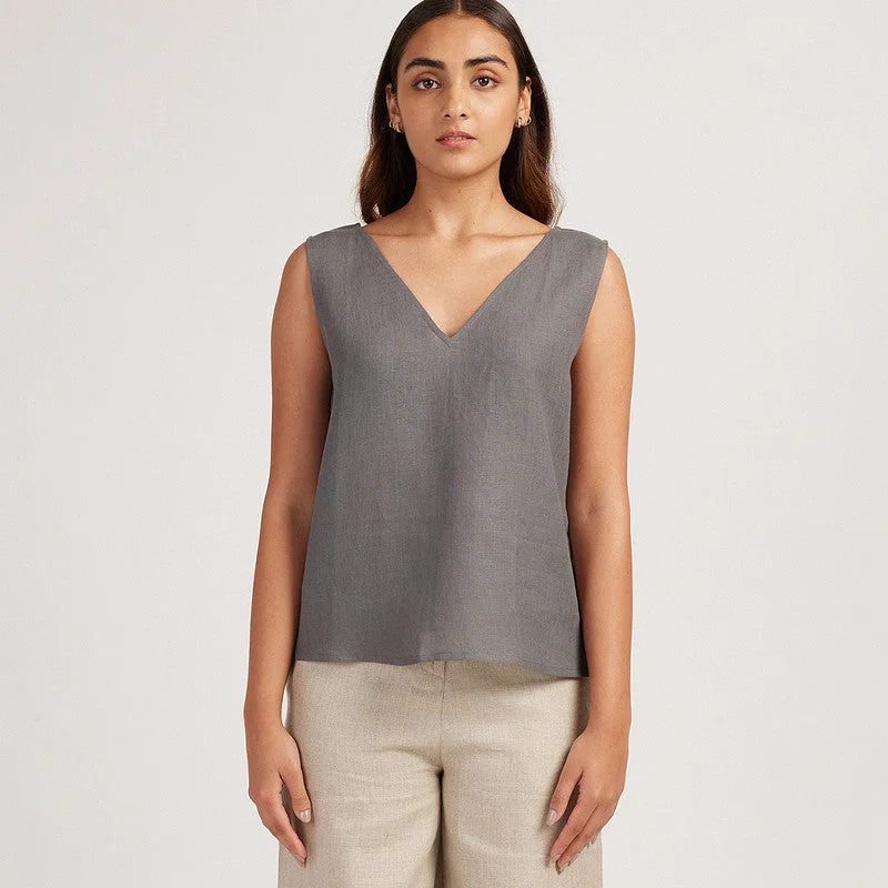 Linen Tank Top for Women | V-Neck | Slate Grey