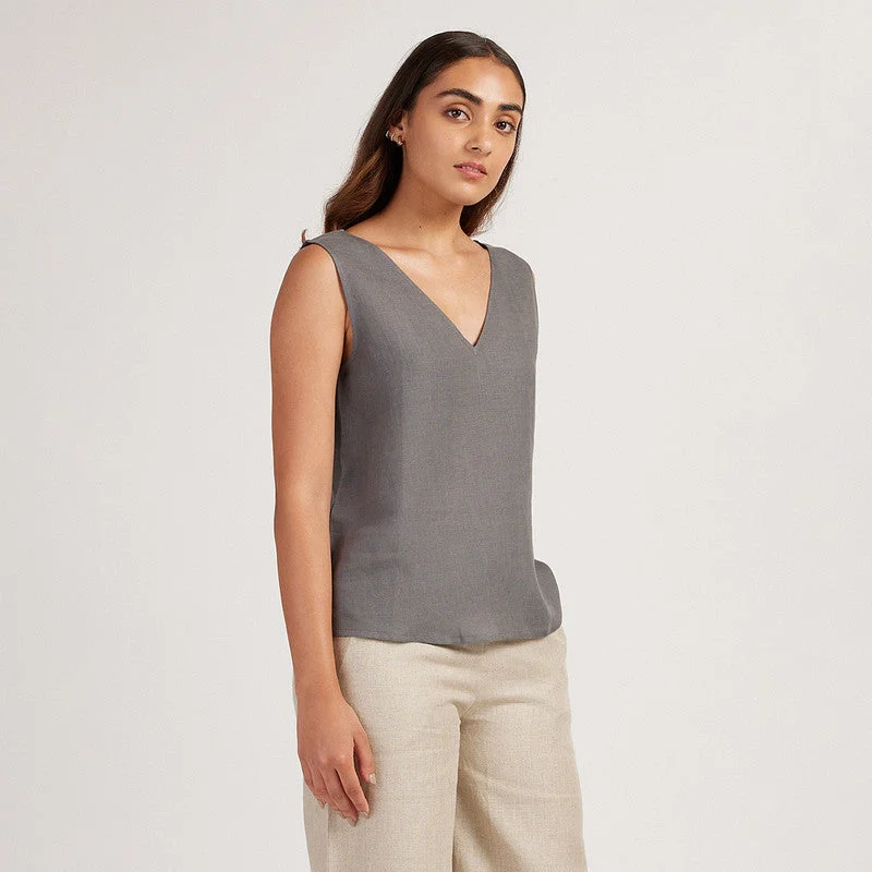 Linen Tank Top for Women | V-Neck | Slate Grey