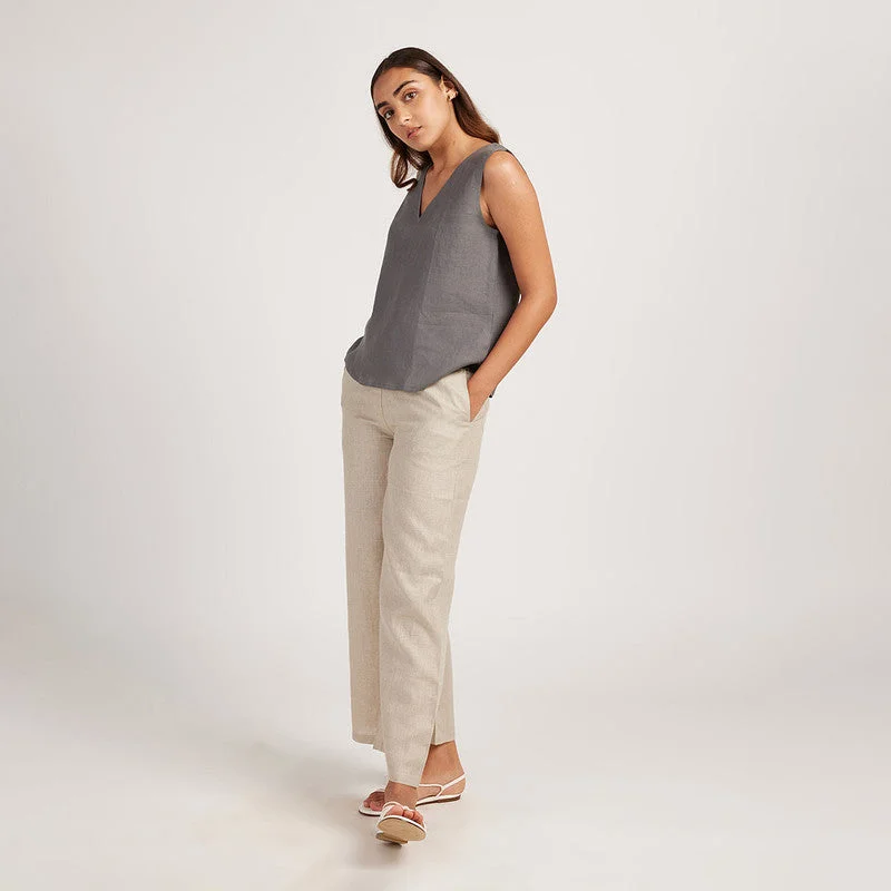 Linen Tank Top for Women | V-Neck | Slate Grey