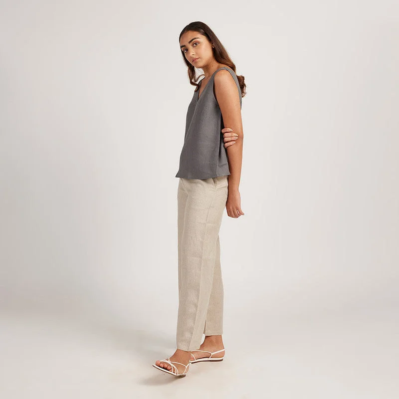 Linen Tank Top for Women | V-Neck | Slate Grey