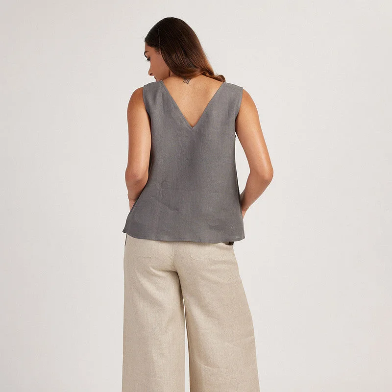 Linen Tank Top for Women | V-Neck | Slate Grey