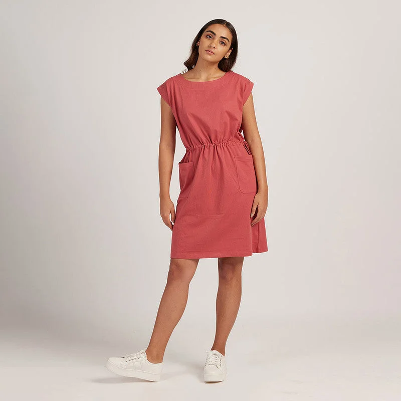 Pink Cotton Dress for Women | Drawstring | Relax-Fit