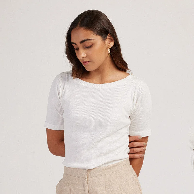 White Top for Women | Cotton Modal | Boat Neck