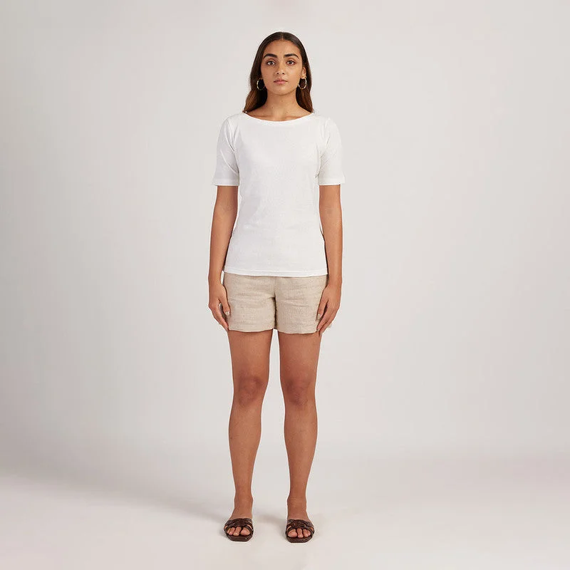 White Top for Women | Cotton Modal | Boat Neck