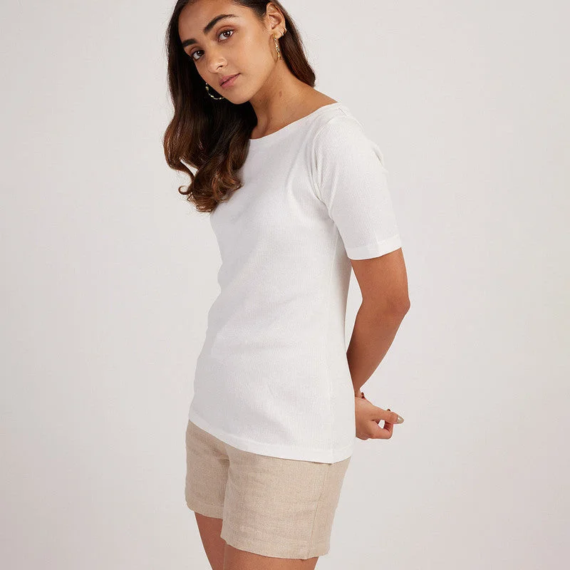 White Top for Women | Cotton Modal | Boat Neck