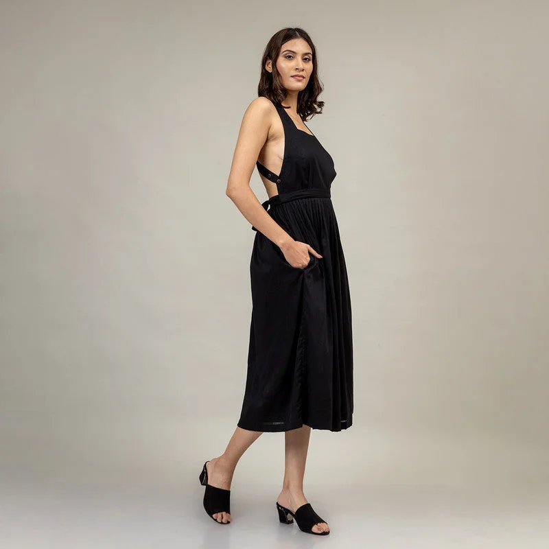 Upcycled Cotton Dress | Calf Length | Black