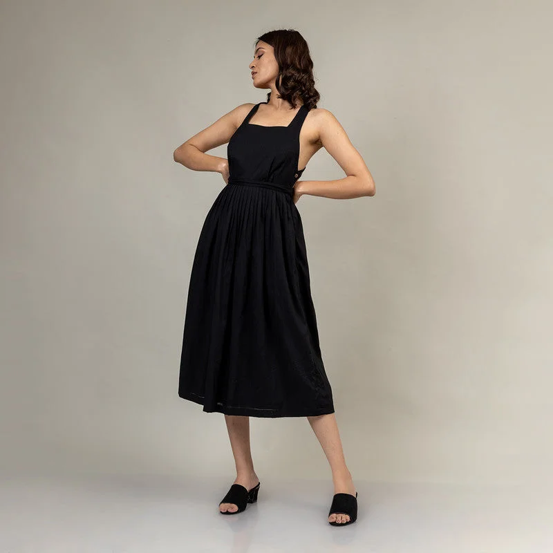 Upcycled Cotton Dress | Calf Length | Black