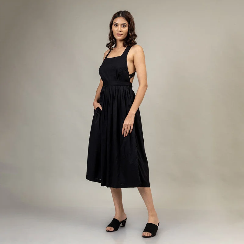 Upcycled Cotton Dress | Calf Length | Black