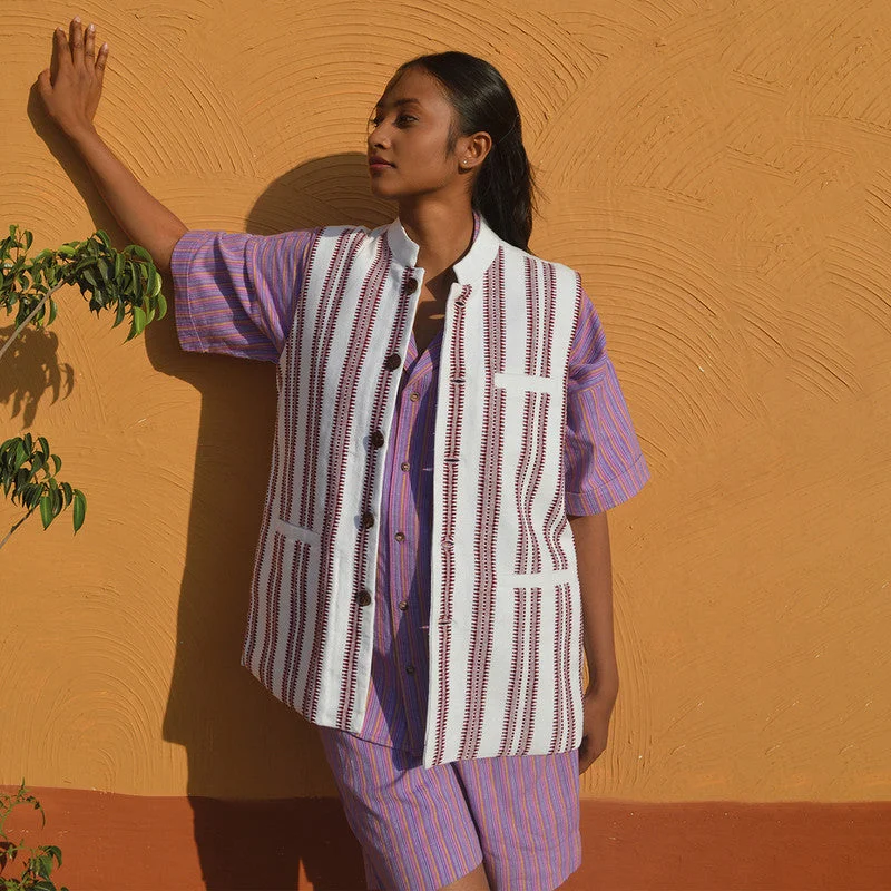 Cotton Nehru Jacket | White & Maroon