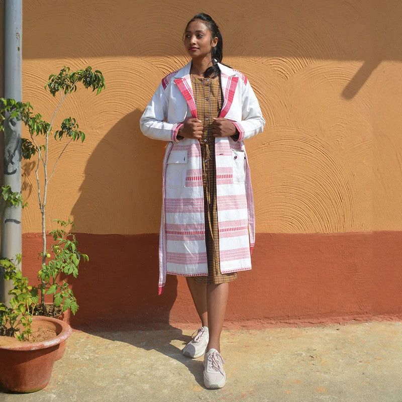 Cotton Unisex Trench Coat | Unisex | Red & White