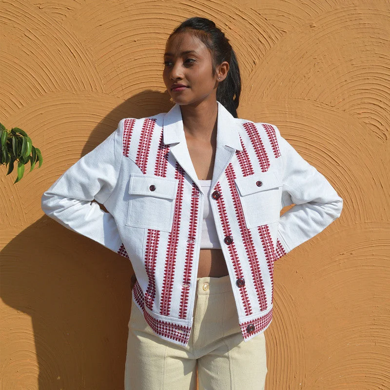 Women Cotton Bomber Jacket | Maroon & White