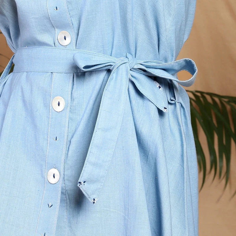 Cotton Blue Top with Belt | Straps